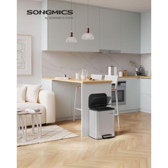 Songmics Songmics - Cubo de Basura de Cocina, Cubo de Pedal 20 l, Cubo Basura de Acero, Tapa con Cierre Suave, Permanece Abierto, Cubo Interior, Pedal