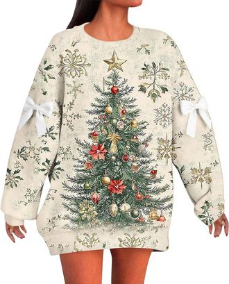 Generic Christmas Jumpers for Women Funny Novelty - Womens Sweatshirt Oversized Xmas Tree Red Wine Glass Print Ugly Jumper Pullover Crew Neck Long Sleeve Swea