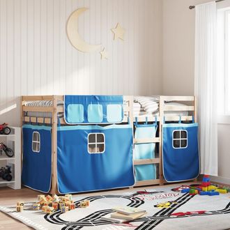 vidaXL Vidaxl - Litera Con Cortinas Madera Maciza De Pino Azul 90x190 Cm