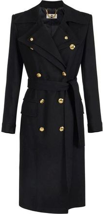 Elisabetta Franchi Jassen, Dames, Zwart, S, Leer, Double Lapel Gabardine Trench