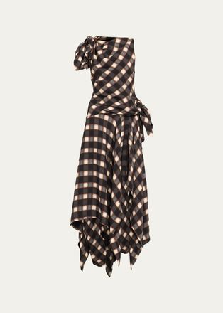 Monse Knotted Plaid Silk Midi Dress