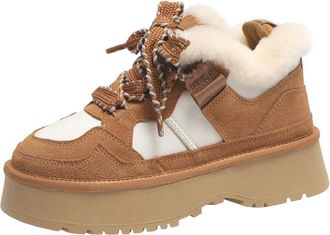 Generic Women lace up snow boots with thick soles comfortable and casual cotton shoes with thick velvet and anti slip short boots (khaki,6.5)
