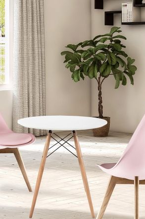 Fusion Living Soho Small White Circular Dining Table with Beech Wood Legs