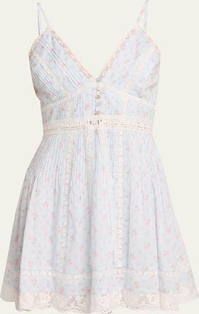 LoveShackFancy Zirelle Floral Cotton Lace-Trimmed Mini Dress