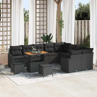 vidaXL Vidaxl - Set Divano Da Giardino Con Cuscino 12 Pcs Nero Poly Rattan