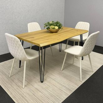 Kosy Koala Modern Dining Table Set & 4 Cream Faux Leather Chairs in Brown
