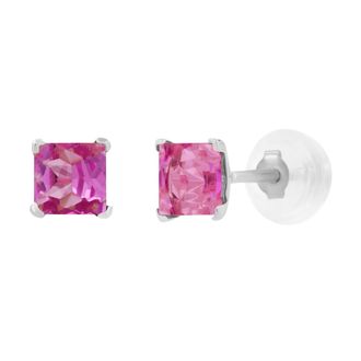 MAX + STONE 14k Yellow or White Gold 4mm Square Princess Cut Gemstone Stud Earrings
