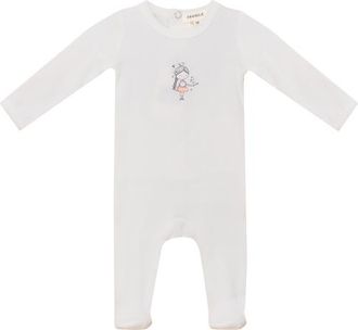Fragile Front Chest Ribbed Romper in Off White/pink at Nordstrom, Size 3M