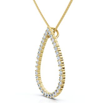 Pompeii3 1Ct Pear Shape Diamond Pendant White or Yellow Gold Lab Grown 1.25 Tall