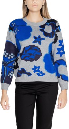Desigual Grey Printed Knitwear with Long Sleeves and Round Neckline