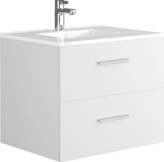 Vente-Unique Mueble de ba&ntilde;o flotante con lavabo - Color blanco - 60 cm - KAYLA