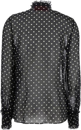 Valentino Womens Black Crewneck Shirt With Floral Embroidery Silk Blouses