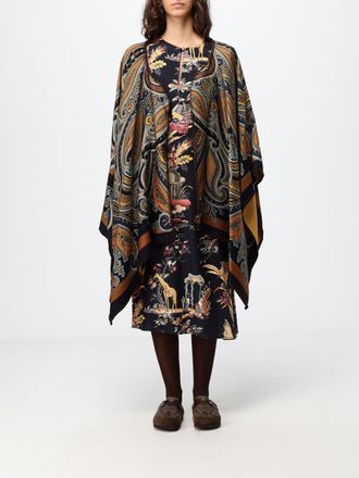 Etro Mantella in misto cotone con stampa Paisley e scollo a V