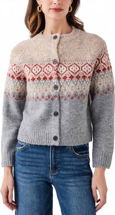 RD Style Themis Long Raglan Sleeve Crewneck Cardigan In Nep Fairisle