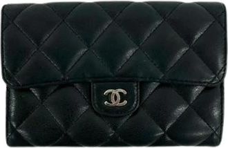 Chanel Pre-owned Matelass&eacute; Lamsleer Korte Portemonnee - Dames - Vintage Accessoires - Zwart - ONE Size - Leer - Vintage