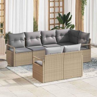 vidaXL Conjunto De Sof&aacute; De Jard&iacute;n 7 Pcs Beige Polirat&aacute;n Vidaxl
