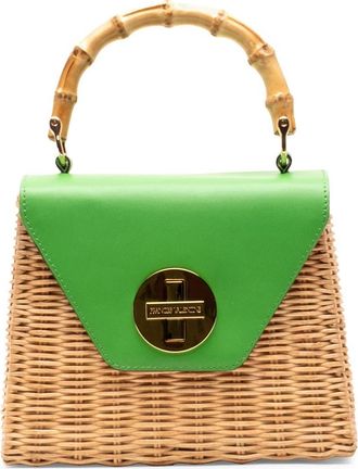 Frances Valentine Mini Midge Woven Wicker & Leather Top Handle Bag in Green/Natural at Nordstrom