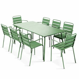 Oviala Conjunto de mesa de jard&iacute;n y 8 sillones de metal verde cactus