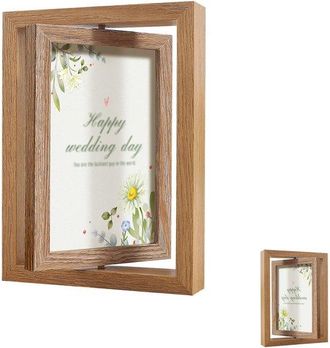 No Brand Marco De Fotos, 10 X 15 Cm, De Madera, Doble Cara, Para Dos Fotos, F&aacute;cil De Montar, Rotaci&oacute;n De 360 Grados, Panel De Cristal Acr&iacute;lico, Ideal Para Escr