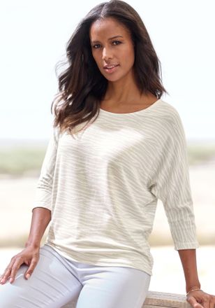 Lascana 3/4-Arm-Shirt LASCANA mit modischem Zebra-Muster, Damen, Gr. 32/34, beige (sand), Strick, Obermaterial: 50% Viskose (LENZING ECOVERO), 46% Polyester, 