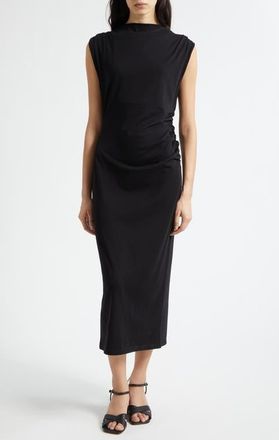 Vince Cowl Neck Pima Cotton Midi Dress in Black at Nordstrom, Size X-Large