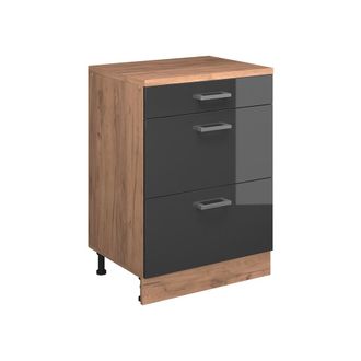 Vicco Armario De Cocina Para Techo Inclinado R-line, Antracita Alto Brillo, 60 Cm Sin Inclinaci&oacute;n Con 3 Cajones, Vicco