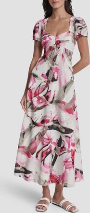DKNY Print Short Sleeve Midi Dress in Spring Wisps at Nordstrom, Size 10