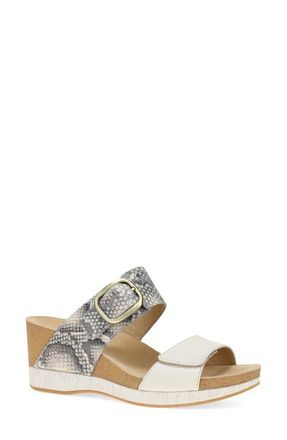 Dansko Shannon Platform Wedge Slide Sandal in Snake/ivory Leather at Nordstrom, Size 11.5-12Us