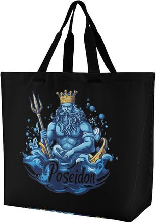 Generic Poseidon-Greek God Large Reusable Shopping Bag Lightweight Foldable Tote Bags Washable Shoulder Handbag
