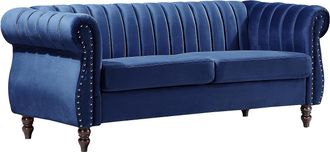 Vente-Unique Sof&aacute; chesterfield de 3 plazas de terciopelo Azul real TRUMBO