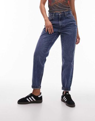 Topshop Original - Mom jeans blu medio a vita alta