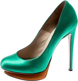 Nicholas Kirkwood Green Satin Platform Pumps