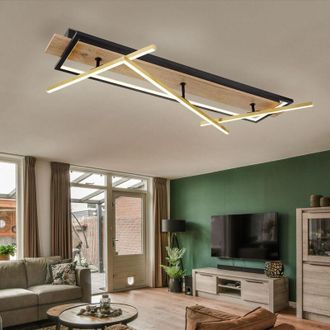 Globo Lighting Lampada da soffitto a LED lampada da soffitto in legno lampada da soggiorno in ottone regolabile, metallo alluminio nero MDF, 48W 2100lm 3000K bianco