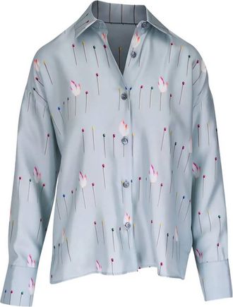 Odeeh Womens Match Printed Silk Shirt In Green