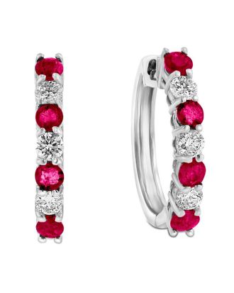Diana M. Jewels Fine Jewelry 14K 1.15 Ct. Tw. Diamond & Ruby Hoops