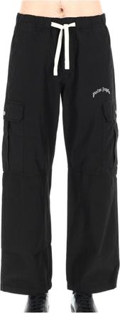 Palm Angels Curved Logo Cotton Cargo Wide-Leg Pants