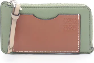 Loewe Brown Green Leather Coin Purse/Coin Case (Pre-Owned)
