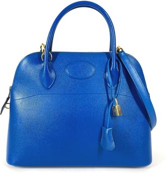 Herm&egrave;s Blue Epsom Leather Handbag Shoulder Bag Tote Bag (Pre-Owned)