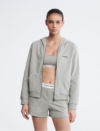Calvin Klein Womens Icon Cotton Modal Lounge Full Zip Hoodie - Grey - XS