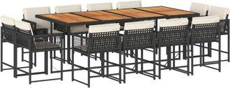 vidaXL Set Comedor De Jard&iacute;n Con Cojines 13 Pzas Rat&aacute;n Sint&eacute;tico Negro Vidaxl
