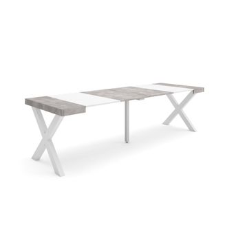 Skraut Home Skraut Home - Mesa Consola Extensible, Mesa Comedor Plegable, 260, Para 12 Comensales, Patas Madera Maciza, Estilo Moderno, Blanco Y Gris Cemento
