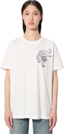 Kenzo Gots Star Tiger Emb Loose T-Shirt - Dames - Tops - Wit - Maat: XS Katoen