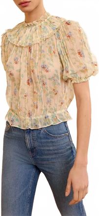 Ulla Johnson Solenne Short Sleeve Silk Top In Moon Petal