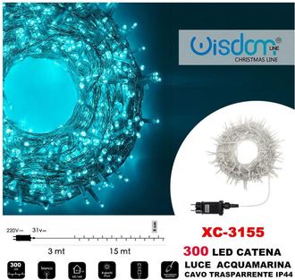 Trade Shop Trade Shop - Catena Luminosa 300 Luci Led Lucciole Luce Acquamarina Acvo Trasparente Xc-3155
