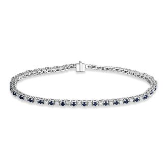 The Diamond Store Blue Sapphire and 1ct Lab Diamond Tennis Bracelet in 925 Sterling Silver