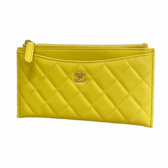 Chanel Yellow Leather Long Wallet (Bi-Fold) (Pre-Owned)
