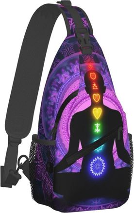 Generic Unisex Crossbody Shoulder Bag Seven Chakra Yoga Meditation Lotus Purple Mandala Sling Backpack Multipurpose Shoulder Bags for Hiking Running Travel
