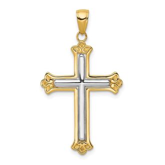 Diamond2Deal 10K Two-tone Cross in Budded Yellow Cross Frame Pendant