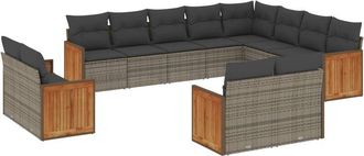 vidaXL Set De Sof&aacute;s De Jard&iacute;n 12 Pzas Con Cojines Rat&aacute;n Sint&eacute;tico Gris Vidaxl