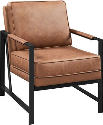 Yaheetech Sillón de Salón de Polipiel Sillón Relax con Reposabrazos Asiento Acolchado Estructura de Metal para Sala de Estar Dormitorio Estudio Vestíbulo